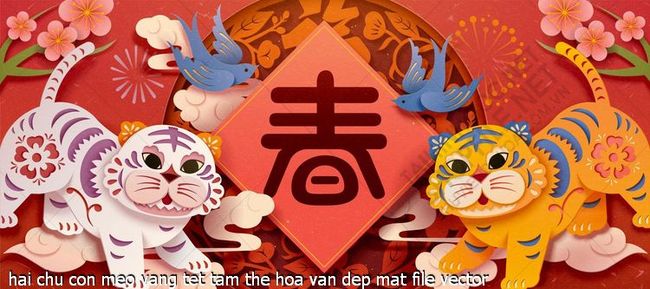 hai chu con meo vang tet tam the hoa van dep mat file vector